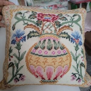 Balloon Design Wool Needlepoint Pillow 13x13